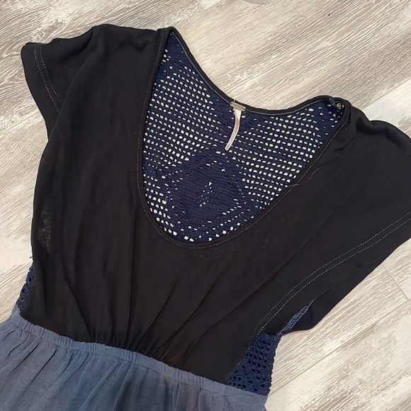 Free People Navy Blue Crochet Layered Sleeveless Mini Dress XS - Picture 2 of 7